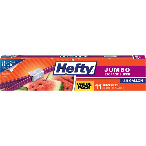 Hefty Jumbo Storage Slider Bags, 2.5 Gallon, Clear - 11 count