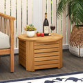 Tangkula 2-in-1 Outdoor Side Table with Storage Acacia Wood Slatted Coffee Table Square and Round Slatted End Storage Box