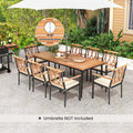 9-Piece Acacia Wood Patio Dining Furniture Set, 79" Rectangle Dining Table with 1.9" Umbrella Hole & 8 Wooden Armchairs