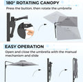 AECOJOY 10ft Cantilever Patio Umbrella, Large Rectangle Umbrella 180° Rotation Offset, Grey