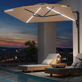 AECOJOY 10FT Large Patio Umbrella with Solar Lights, Rectangle Wall Mounted Outdoor Patio Umbrella, Beige