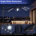 10 FT Cantilever Patio Umbrella with 32 Solar LED Lights, 360° Rotation & Easy Tilt, Square Outdoor Offset Hanging Umbrella with Cross Base