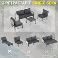 AECOJOY Aluminum Patio Furniture Set - 4 Seat Outdoor Sectional with Retractable Footrest Sofas & Coffee Table