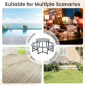 8 Person Round Outdoor Picnic Table Bench Set with Umbrella Hole, All-Weather HDPE Tabletop & Metal Frame for Patio Garden Yard