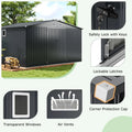 12 x 9.8 FT All-Weather Outdoor Storage Shed, Rustproof Galvanized Metal Utility Tool Shed w/Lockable Door, Pitched Roof, Windows