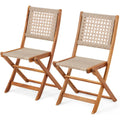 AECOJOY Outdoor Folding Chairs Set of 2, Wooden Patio Dining Chairs with High Back