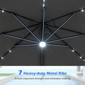 10 FT Cantilever Patio Umbrella with 32 Solar LED Lights, 360° Rotation & Easy Tilt, Square Outdoor Offset Hanging Umbrella with Cross Base
