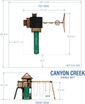 Backyard Discovery Canyon Creek Cedar Wood Swing Set with Wave Slide. Clubhouse. Play Kitchen. Picnic Area. Belt Swings. Web Swing. Rock Wall. Balconies. Playhouse. Step Ladder. Outdoor Playset