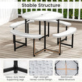 8 Person Round Outdoor Picnic Table Bench Set with Umbrella Hole, All-Weather HDPE Tabletop & Metal Frame for Patio Garden Yard