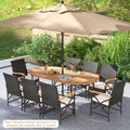 Tangkula 9 Pieces Patio Rattan Dining Set, Outdoor Oval Acacia Wood Dining Table and 8 Patio Wicker Armchairs Set with Umbrella Hole