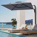 AECOJOY 10ft Cantilever Patio Umbrella, Large Rectangle Umbrella 180° Rotation Offset, Grey