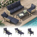 AECOJOY Aluminum Patio Furniture Set - 5 Seat Outdoor Sectional with Retractable Footrest Sofas & Coffee Table
