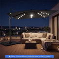 10 FT Cantilever Patio Umbrella with 32 Solar LED Lights, 360° Rotation & Easy Tilt, Square Outdoor Offset Hanging Umbrella with Cross Base