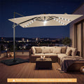 10 FT Cantilever Patio Umbrella with 32 Solar LED Lights, 360° Rotation & Easy Tilt, Square Outdoor Offset Hanging Umbrella with Cross Base
