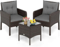 Tangkula 3 Piece Patio Bistro Set Rattan Wicker Outdoor Conversation Set with Cushions and Coffee Table