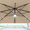10 FT Cantilever Patio Umbrella with 32 Solar LED Lights, 360° Rotation & Easy Tilt, Square Outdoor Offset Hanging Umbrella with Cross Base