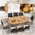 Tangkula 9 Pieces Patio Rattan Dining Set, Outdoor Oval Acacia Wood Dining Table and 8 Patio Wicker Armchairs Set with Umbrella Hole