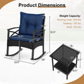3 Piece Rattan Patio Rocking Bistro Set, Outdoor Wicker Rockers with Cushions & 2-Tier Tempered Glass Coffee Table for Porch, Balcony, Backyard