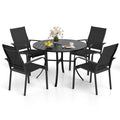Tangkula 5 Pieces Patio Dining Set Outdoor Round Table and Stackable Chairs with Umbrella Hole