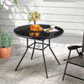 Tangkula 34 Inch Patio Dining Table, Round Tempered Glass Table with 1.5" Umbrella Hole