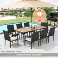 Tangkula 9-Piece Patio Dining Set, 79" Outdoor Acacia Wood Dining Table with 1.9" Umbrella Hole & 8 Rattan-Woven Dining Chairs with Seat Cushions
