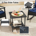 3 Piece Rattan Patio Rocking Bistro Set, Outdoor Wicker Rockers with Cushions & 2-Tier Tempered Glass Coffee Table for Porch, Balcony, Backyard