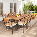 9-Piece Acacia Wood Patio Dining Furniture Set, 79" Rectangle Dining Table with 1.9" Umbrella Hole & 8 Wooden Armchairs
