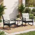3 Piece Rattan Patio Rocking Bistro Set, Outdoor Wicker Rockers with Cushions & 2-Tier Tempered Glass Coffee Table for Porch, Balcony, Backyard