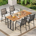 Outdoor Metal Bar Stools Set of 2 with Rattan Back, Armrest, Fabric Seat & Cushions, Counter Height Patio Bar Chairs for Poolside, Porch, Backyard
