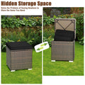 2PCS Wicker Outdoor Storage Ottomans with Removable Cushions, Multipurpose PE Rattan Footrest Side Table Seating for Patio Poolside Backyard