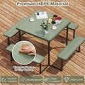 4-8 Person Outdoor Picnic Table Bench Set, All-Weather HDPE Square Dining Table with Umbrella Hole, 4 Benches & Metal Frame for Patio Backyard