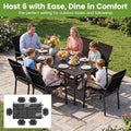 Tangkula 7 Pieces Patio Dining Set 63” x 33” Outdoor Rectangle Metal Table with Umbrella Hole 6 Stackable Breathable Mesh Armchairs