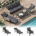 AECOJOY Aluminum Patio Furniture Set - 5 Seat Outdoor Sectional with Retractable Footrest Sofas & Coffee Table