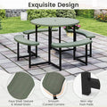 8 Person Round Outdoor Picnic Table Bench Set with Umbrella Hole, All-Weather HDPE Tabletop & Metal Frame for Patio Garden Yard