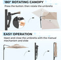 AECOJOY 10FT Large Patio Umbrella with Solar Lights, Rectangle Wall Mounted Outdoor Patio Umbrella, Beige