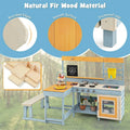 2-in-1 Mud Kitchen & Kids Picnic Table Built-in Bench, Fir Wood Outdoor Play Kitchen Playset with Blackboard, Sink & Cooking Accessories for Ages 3+