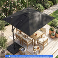 10 FT Cantilever Patio Umbrella with 32 Solar LED Lights, 360° Rotation & Easy Tilt, Square Outdoor Offset Hanging Umbrella with Cross Base