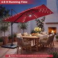 10 FT Cantilever Patio Umbrella with 32 Solar LED Lights, 360° Rotation & Easy Tilt, Square Outdoor Offset Hanging Umbrella with Cross Base