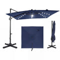 10 FT Cantilever Patio Umbrella with 32 Solar LED Lights, 360° Rotation & Easy Tilt, Square Outdoor Offset Hanging Umbrella with Cross Base