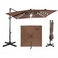 10 FT Cantilever Patio Umbrella with 32 Solar LED Lights, 360° Rotation & Easy Tilt, Square Outdoor Offset Hanging Umbrella with Cross Base