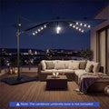 10 FT Cantilever Patio Umbrella with 32 Solar LED Lights, 360° Rotation & Easy Tilt, Square Outdoor Offset Hanging Umbrella with Cross Base