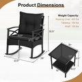3 Piece Rattan Patio Rocking Bistro Set, Outdoor Wicker Rockers with Cushions & 2-Tier Tempered Glass Coffee Table for Porch, Balcony, Backyard