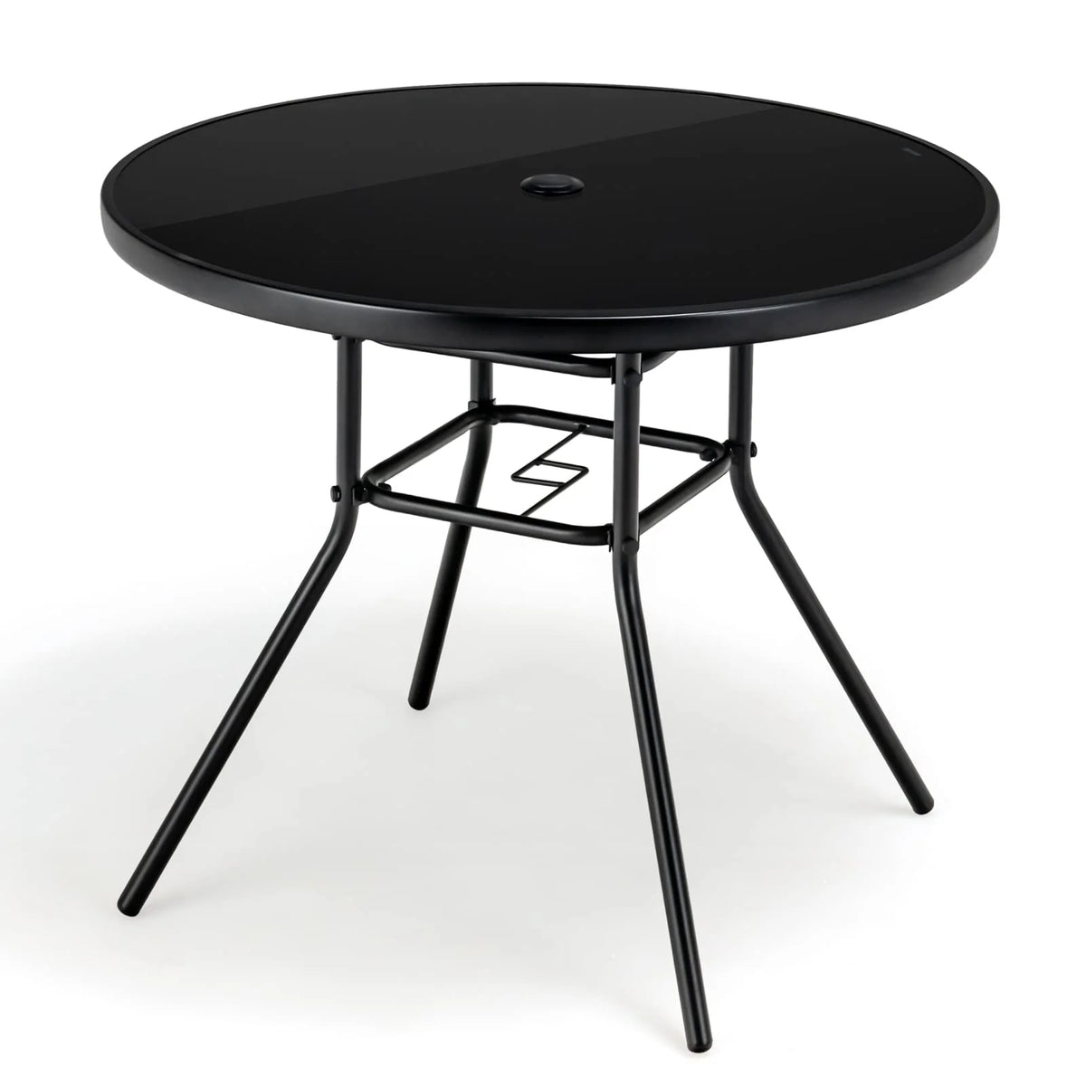 Tangkula 34 Inch Patio Dining Table, Round Tempered Glass Table with 1.5" Umbrella Hole