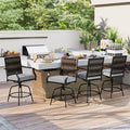 Outdoor PE Wicker Swivel Bar Stools Set of 2, Metal Frame Counter Height Patio Chairs with Back & Cushions for Patio, Garden, Deck