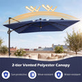 10 FT Cantilever Patio Umbrella with 32 Solar LED Lights, 360° Rotation & Easy Tilt, Square Outdoor Offset Hanging Umbrella with Cross Base