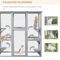 Pawhut Wooden Catio Enclosure with Weather Protection, 6 Platforms, Outdoor, Large, 71" x 38.5" x 71"