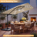 10 FT Cantilever Patio Umbrella with 32 Solar LED Lights, 360° Rotation & Easy Tilt, Square Outdoor Offset Hanging Umbrella with Cross Base