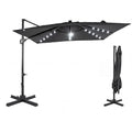 10 FT Cantilever Patio Umbrella with 32 Solar LED Lights, 360° Rotation & Easy Tilt, Square Outdoor Offset Hanging Umbrella with Cross Base