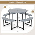 8 Person Round Outdoor Picnic Table Bench Set with Umbrella Hole, All-Weather HDPE Tabletop & Metal Frame for Patio Garden Yard