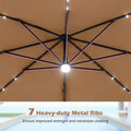10 FT Cantilever Patio Umbrella with 32 Solar LED Lights, 360° Rotation & Easy Tilt, Square Outdoor Offset Hanging Umbrella with Cross Base